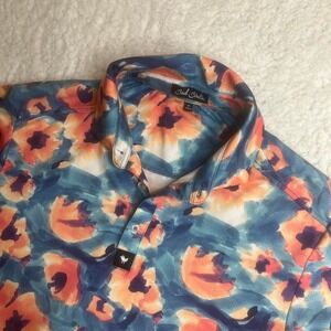 Bad birdie men's aop blue flower short‎ sleeve polo stretch performance